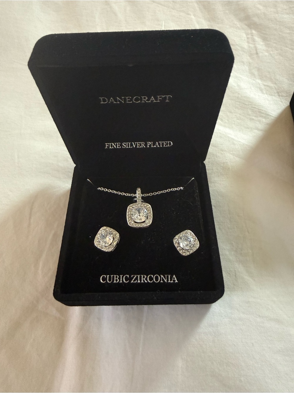 Dane Craft- Fine silver plate, cubic, zirconia, silver necklace and earrings set
